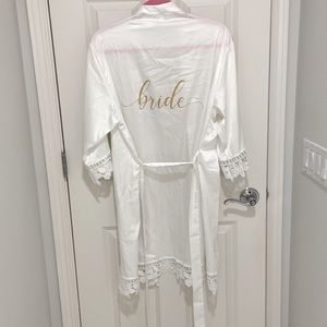 Bride Bridal Robe with 3/4 Lace Sleeve
